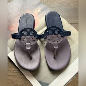 Tory Burch Miller Bicolor Sandals In Dark Lotus/Bermuda Size 8.5